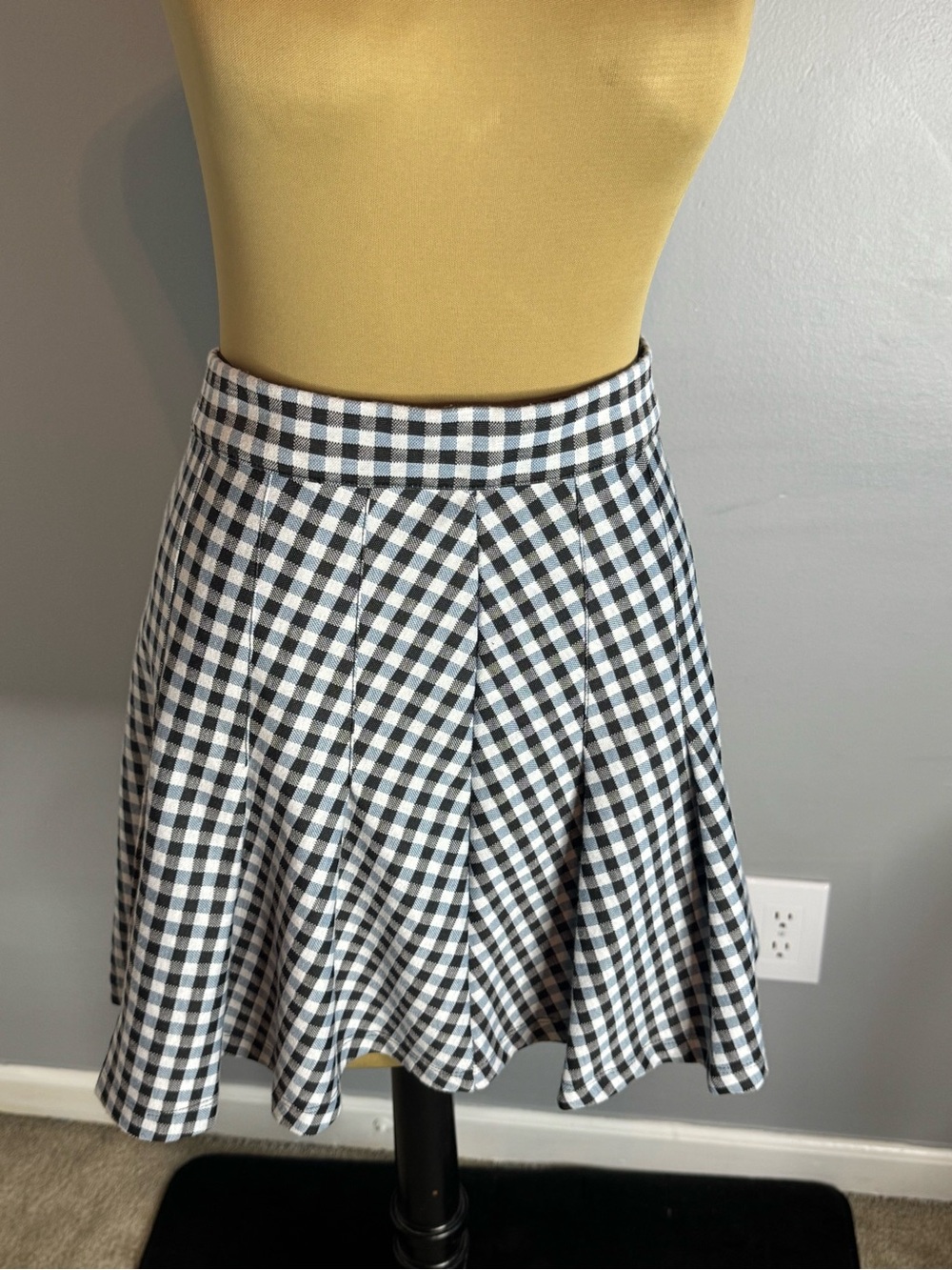 Free People Black, White & Light Blue Gingham Skater Skirt